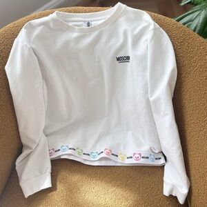 Moschino White Sweatshirt with Multicolor Bear Trim
